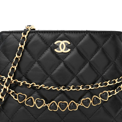 Chanel Shiny Crumpled Calfskin Quilted Clutch With Chain Black 8 of 11