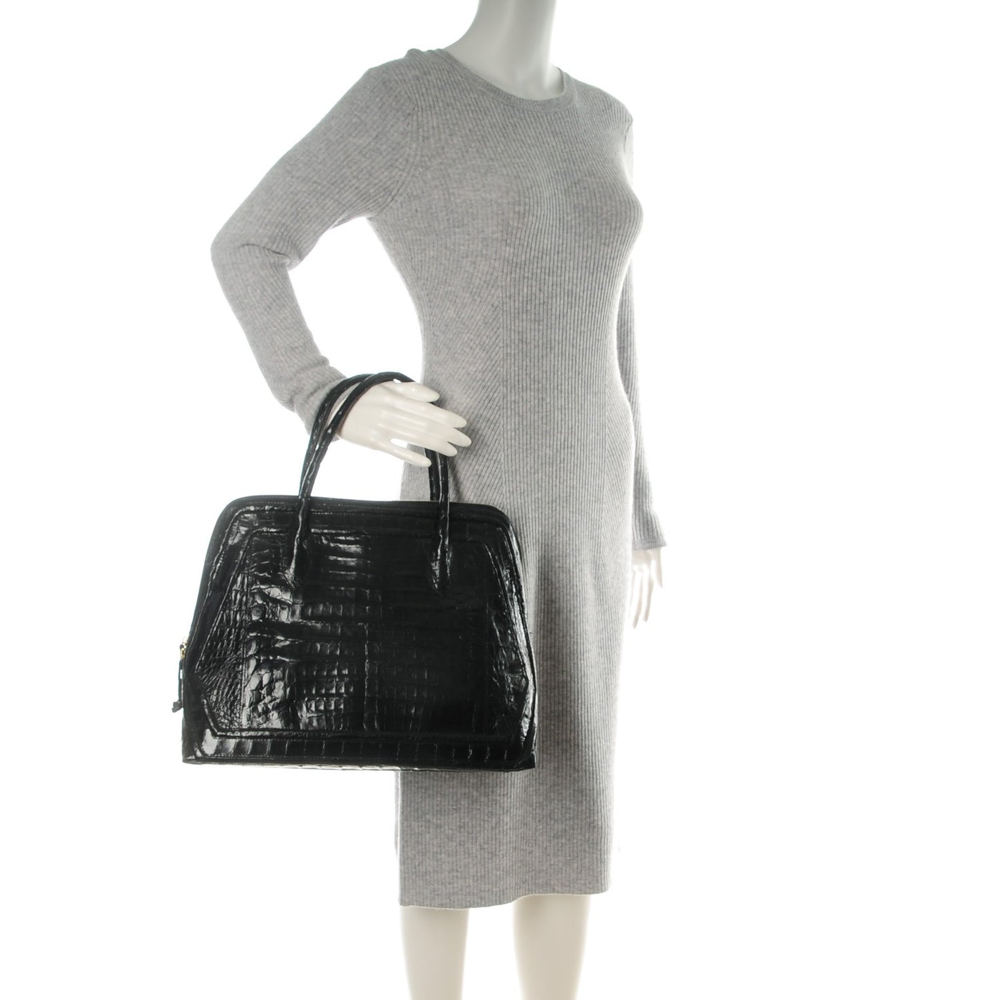 Crocodile Top Handle Tote Black