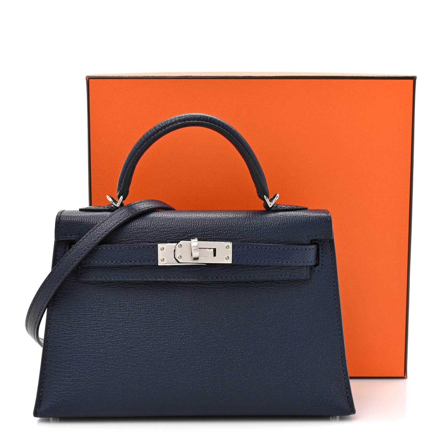 Hermes Chevre Mysore Verso Mini Kelly Sellier 20 Bleu Navy Bleu