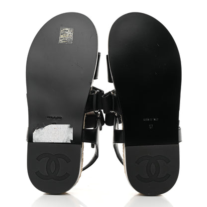 Chanel Stretch Fabric Lambskin CC Flat Sandals 37 Black 5 of 10