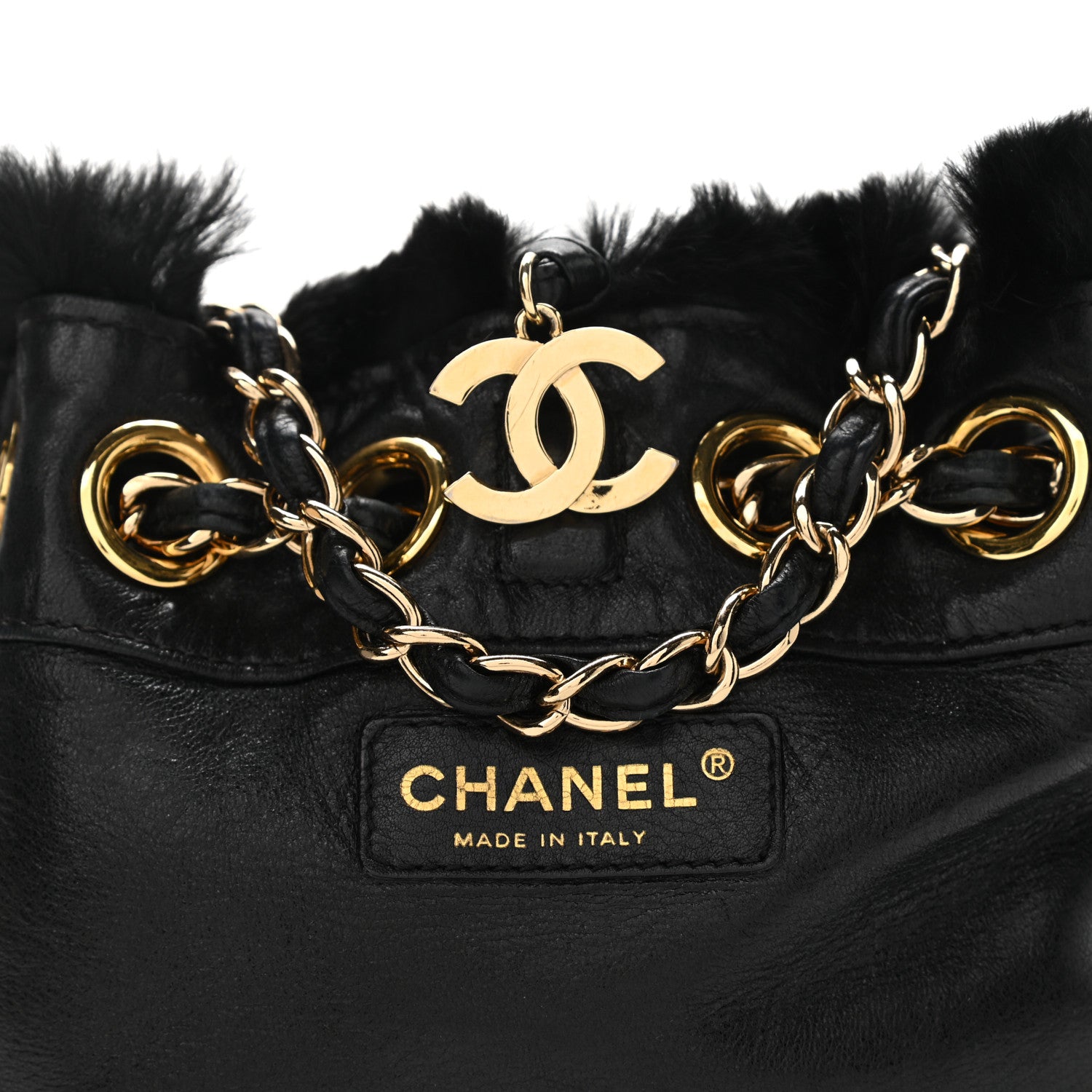 Chanel Rabbit Fur Reversible Drawstring Bag Black 14 of 16