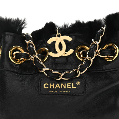 Chanel Rabbit Fur Reversible Drawstring Bag Black 14 of 16