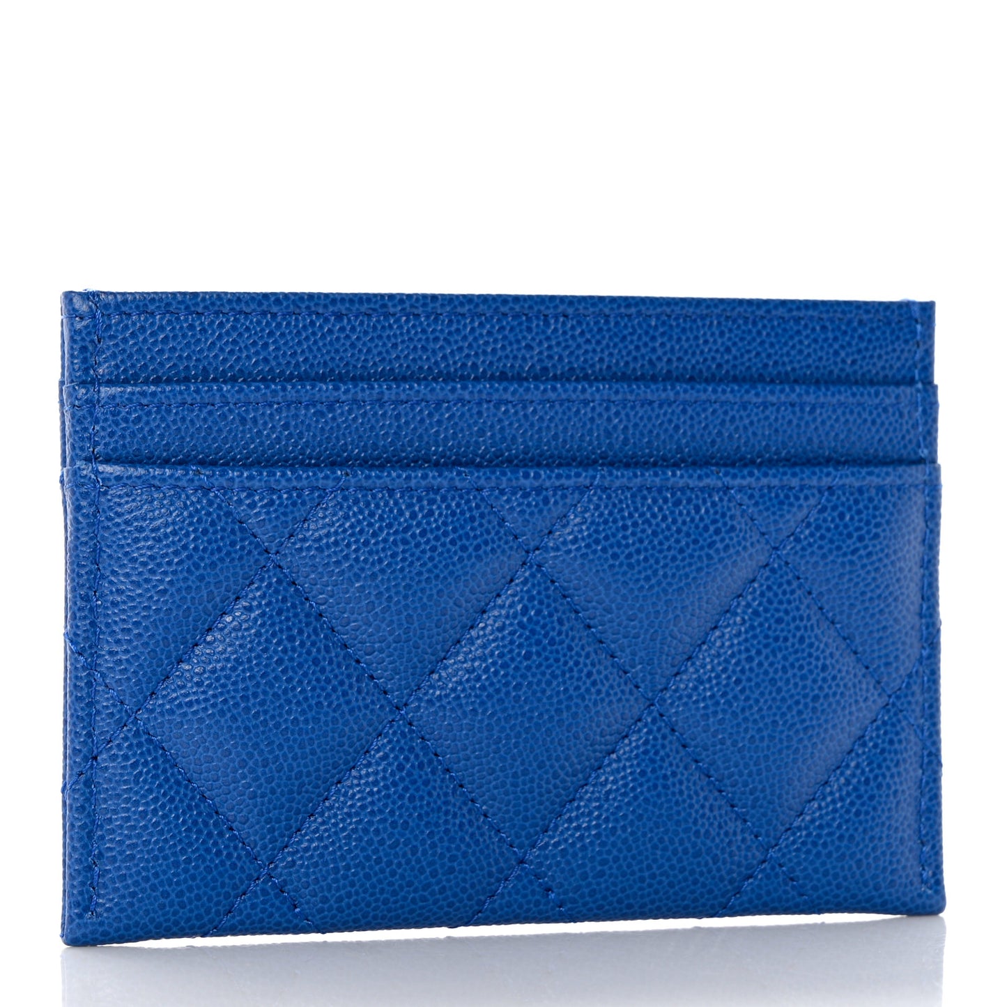 Caviar Quilted Studded CC Card Holder Blue