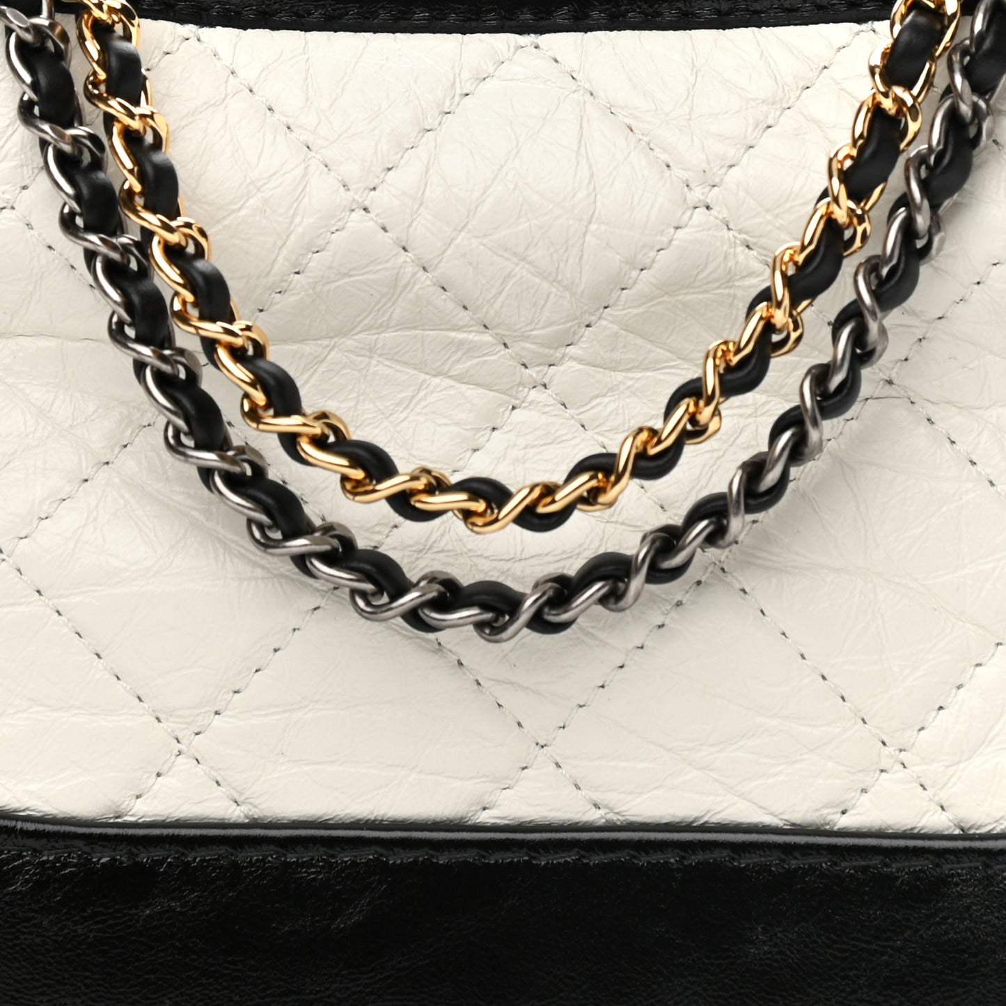 Aged Calfskin Quilted Small Gabrielle Hobo Black White