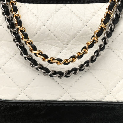Chanel Aged Calfskin Quilted Small Gabrielle Hobo Black White 8 of 10