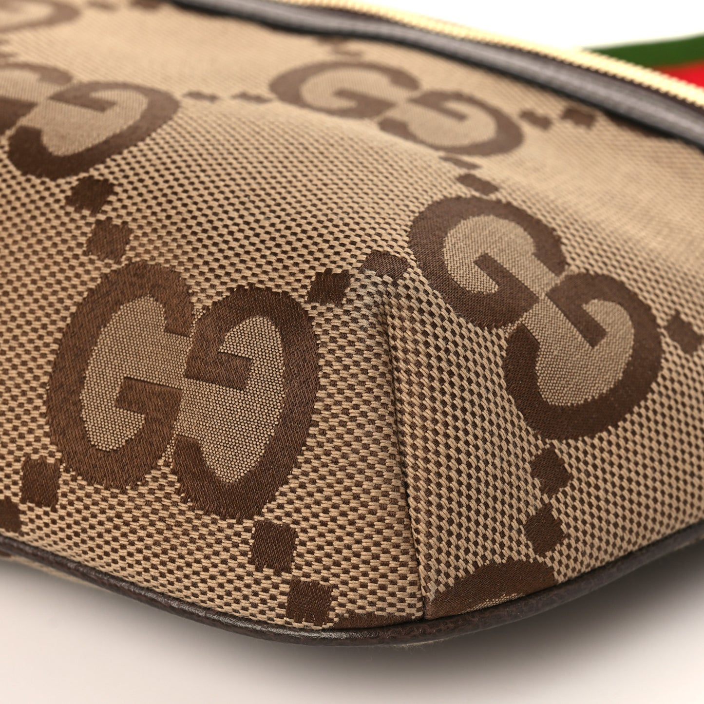 Monogram Jumbo GG Textured Dollar Calfskin Web Belt Bag Camel Ebony New Acero