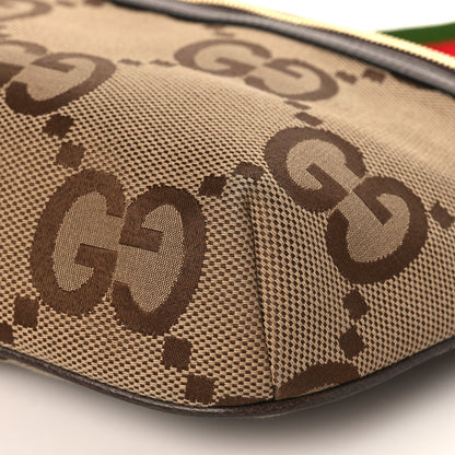 Gucci Monogram Jumbo GG Textured Dollar Calfskin Web Belt Bag Camel Ebony New Acero 8 of 9