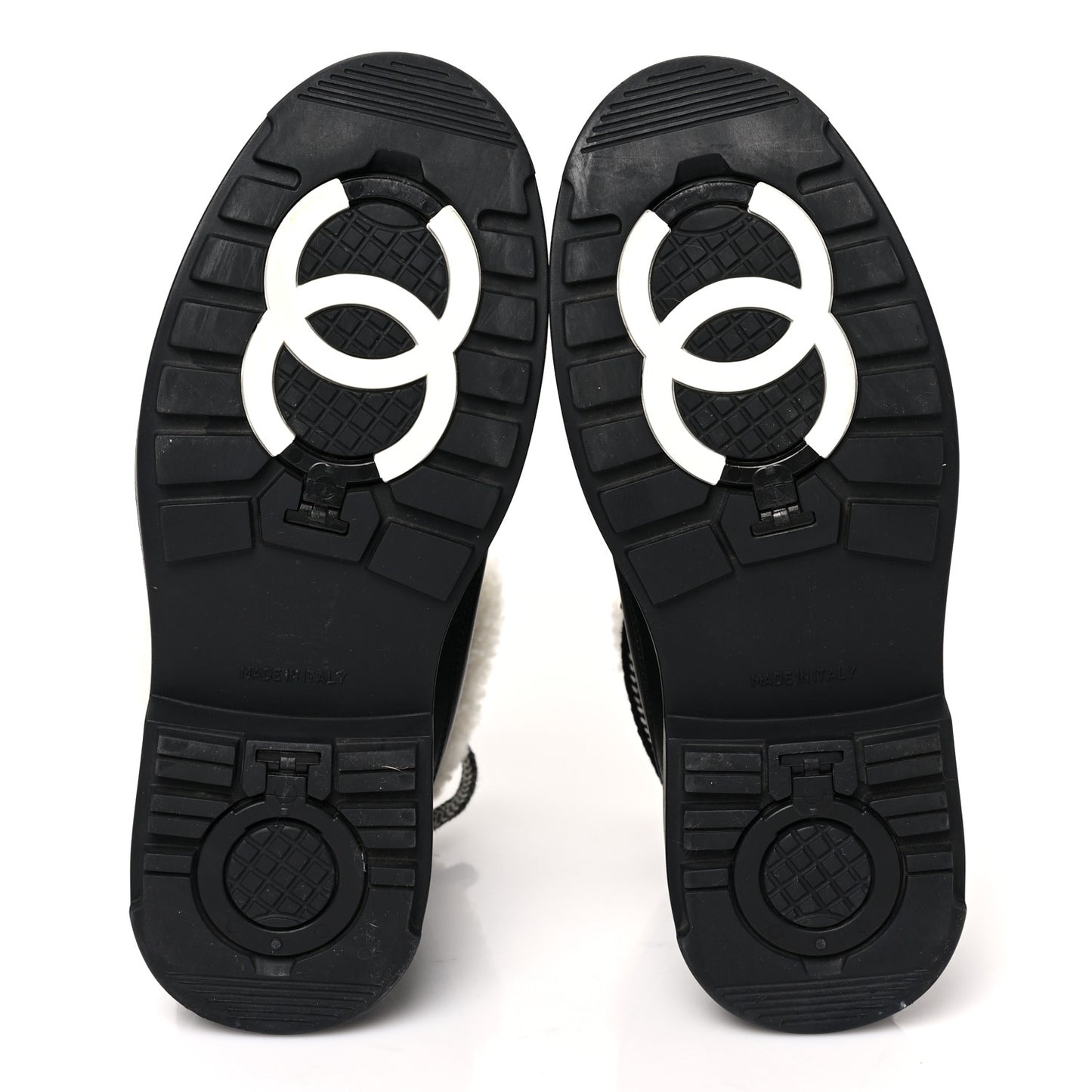 Calfskin Shearling CC Lace Up Boots 36 Black