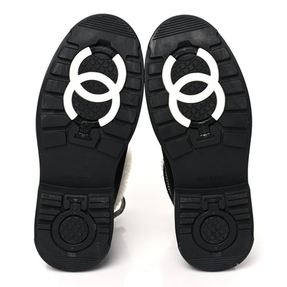 Chanel Calfskin Shearling CC Lace Up Boots 36 Black 5 of 6