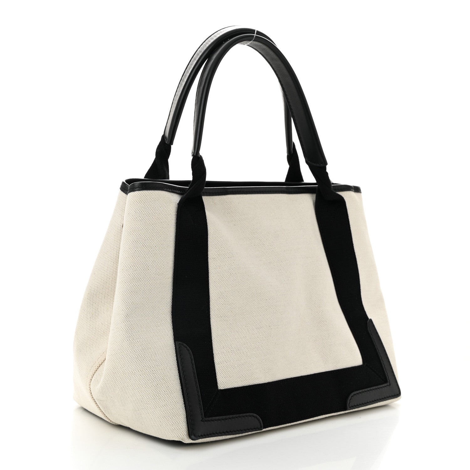 Balenciaga Cotton Canvas Satin Calfskin S Navy Cabas Natural Black 4 of 12
