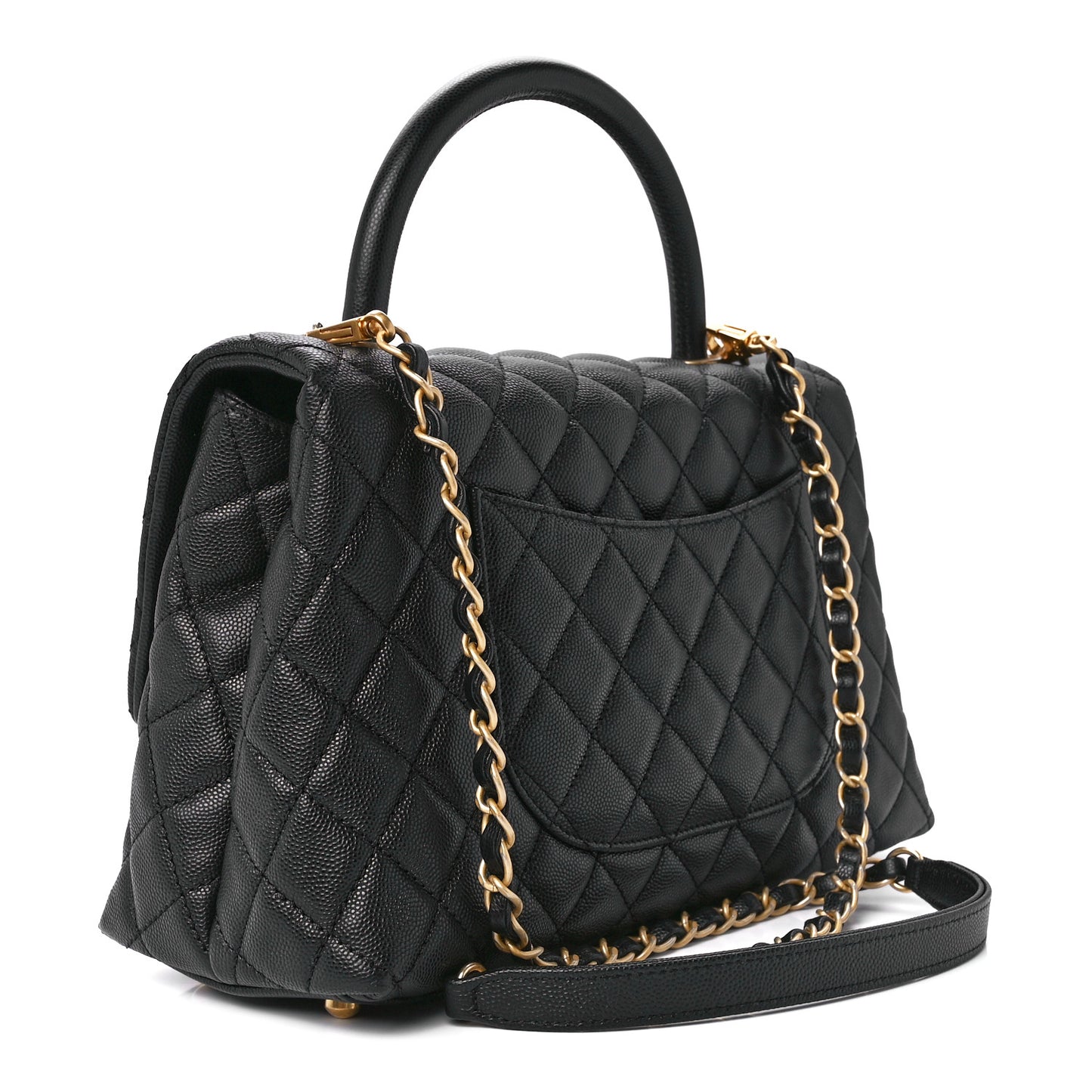 Caviar Quilted Small Coco Handle Flap Black