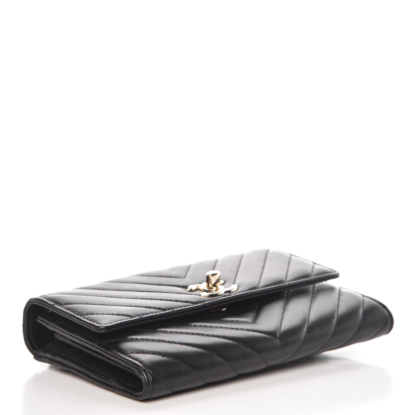 Lambskin Chevron Quilted Trendy CC Wallet On Chain WOC Black