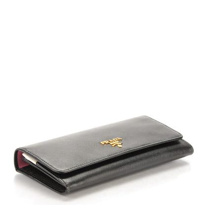 Prada Saffiano Multicolor Continental Flap Wallet Nero Black Begonia 4 of 6