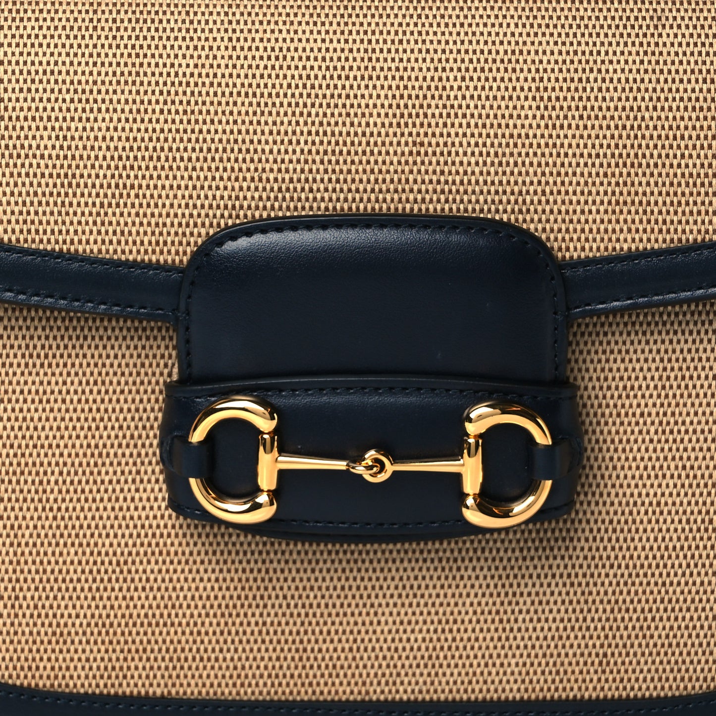 Vintage Rice Canvas Plutone Calfskin Horsebit 1955 Shoulder Bag Beige Black