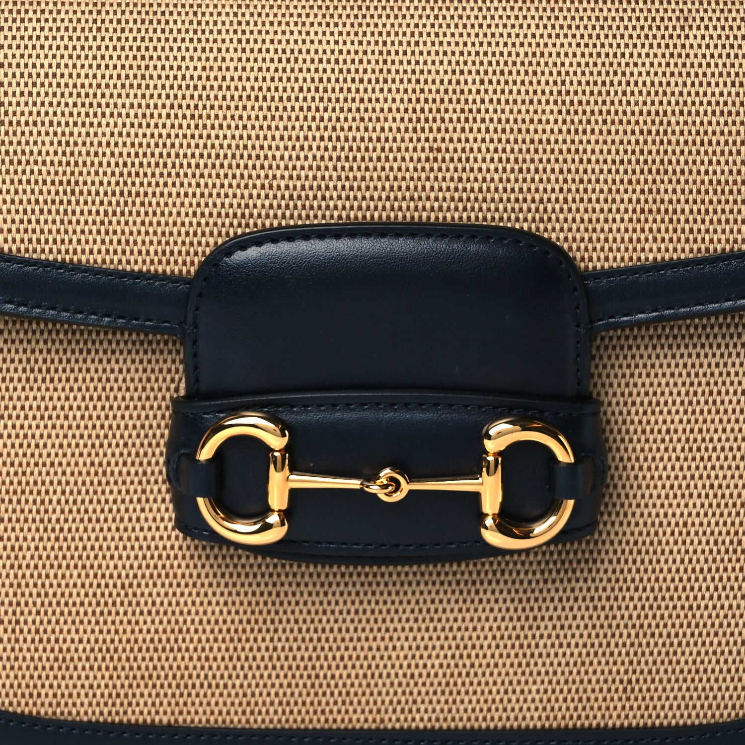 Gucci Vintage Rice Canvas Plutone Calfskin Horsebit 1955 Shoulder Bag Beige Black 9 of 11