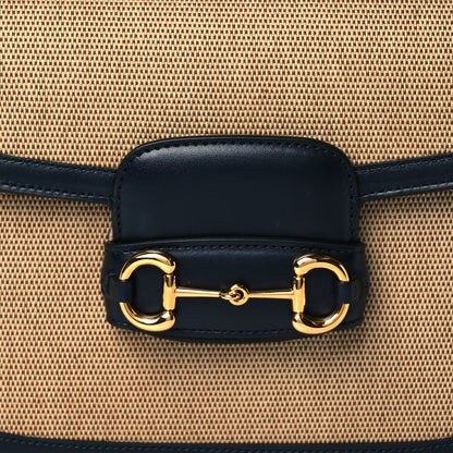 Gucci Vintage Rice Canvas Plutone Calfskin Horsebit 1955 Shoulder Bag Beige Black 9 of 11