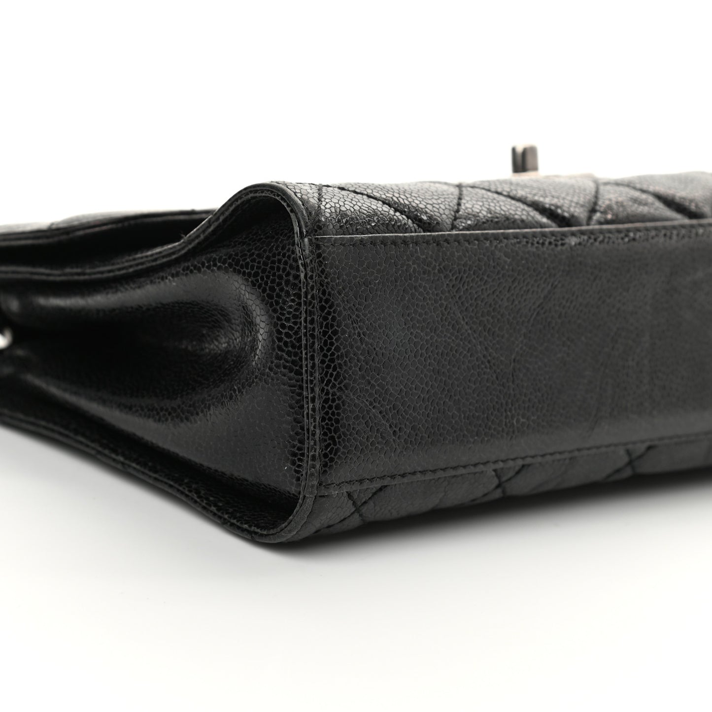Crumpled Grained Calfskin Medium CC Crave Flap Black