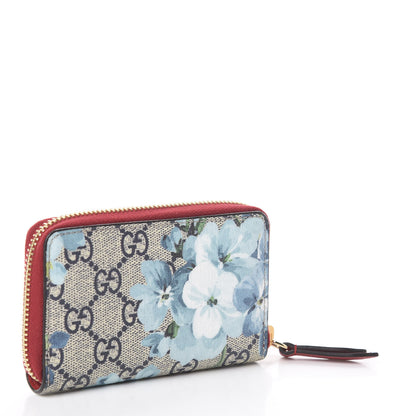 Gucci GG Supreme Monogram Blooms Zip Around Card Case Wallet Beige Blue Navy Hibiscus Red 2 of 5