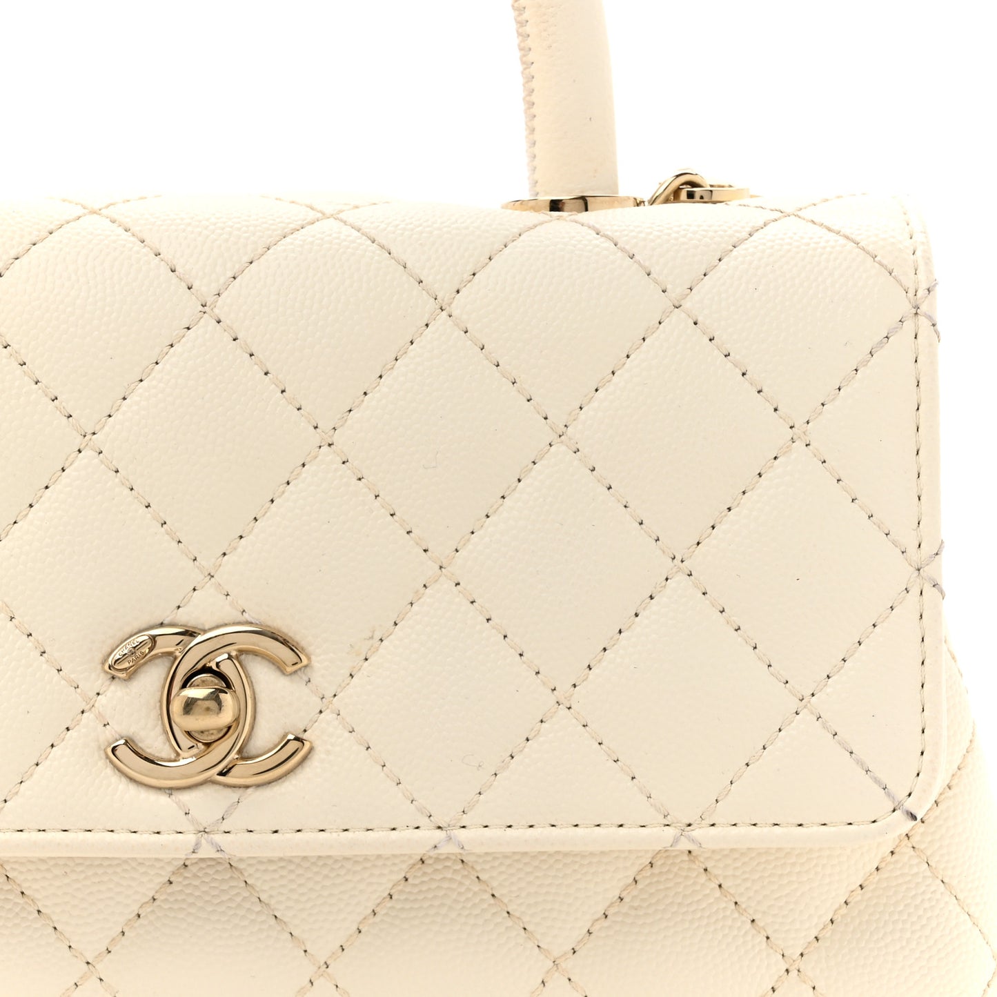 Caviar Quilted Mini Coco Handle Flap White