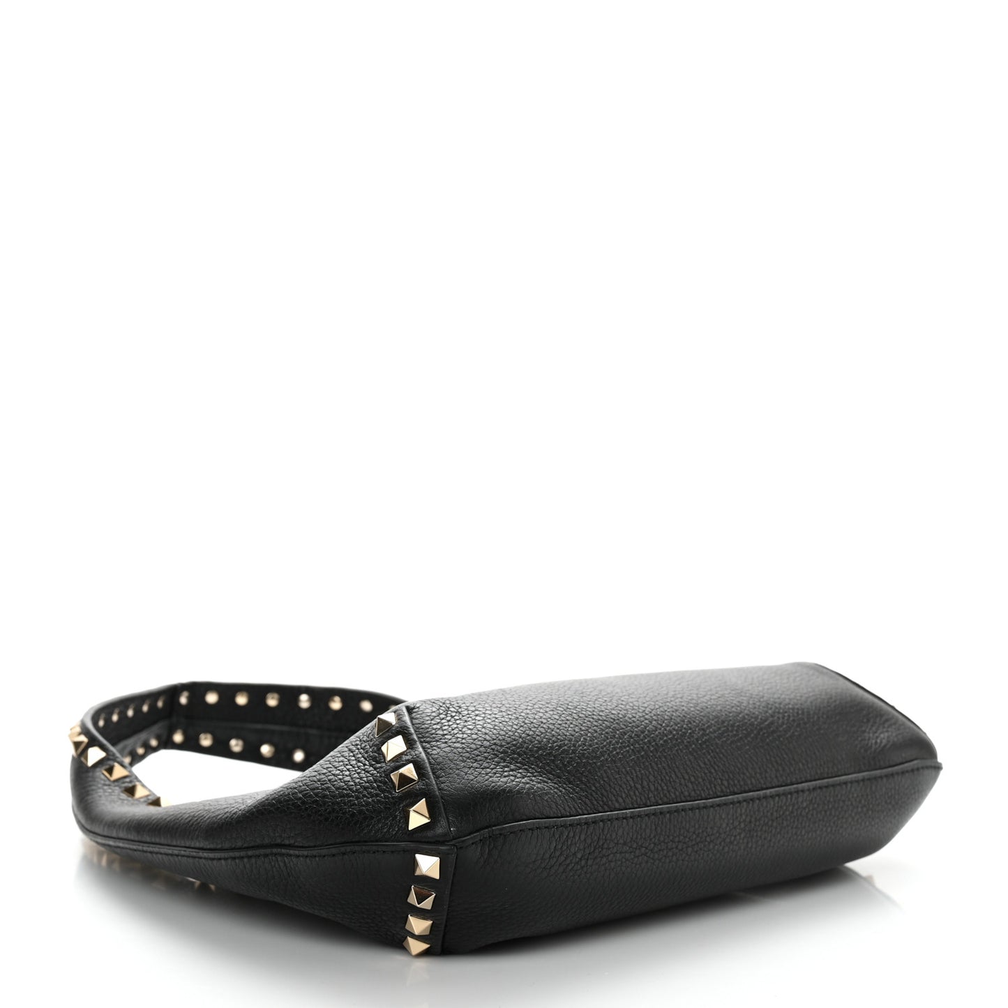 Pebbled Calfskin Small Rockstud Flip Lock Hobo Black