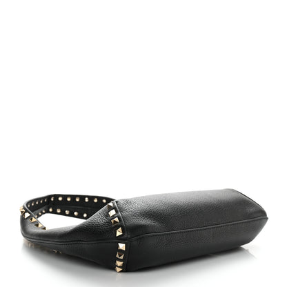 Valentino Garavani Pebbled Calfskin Small Rockstud Flip Lock Hobo Black 4 of 9