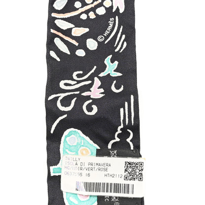 Hermes Silk Isola Di Primavera Twilly Black Vert Rose 3 of 3