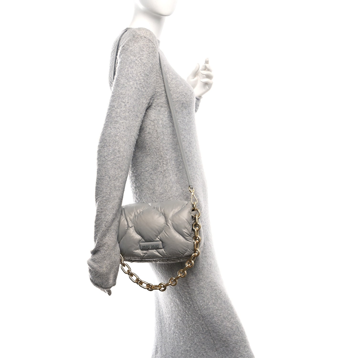 miu miu ショルダーバッグ グレー Miu Miu Padded Nylon Quilted Chain Crossbody Flap Bag Grey 1798857