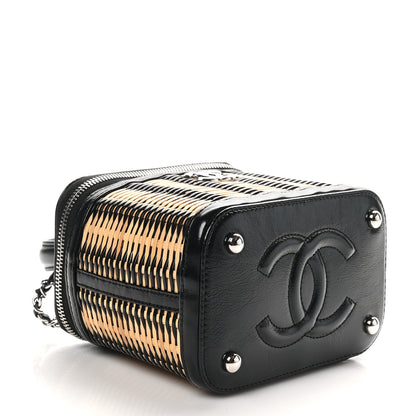 Chanel Calfskin Raffia Small Vanity Case Bag Black Beige 4 of 11