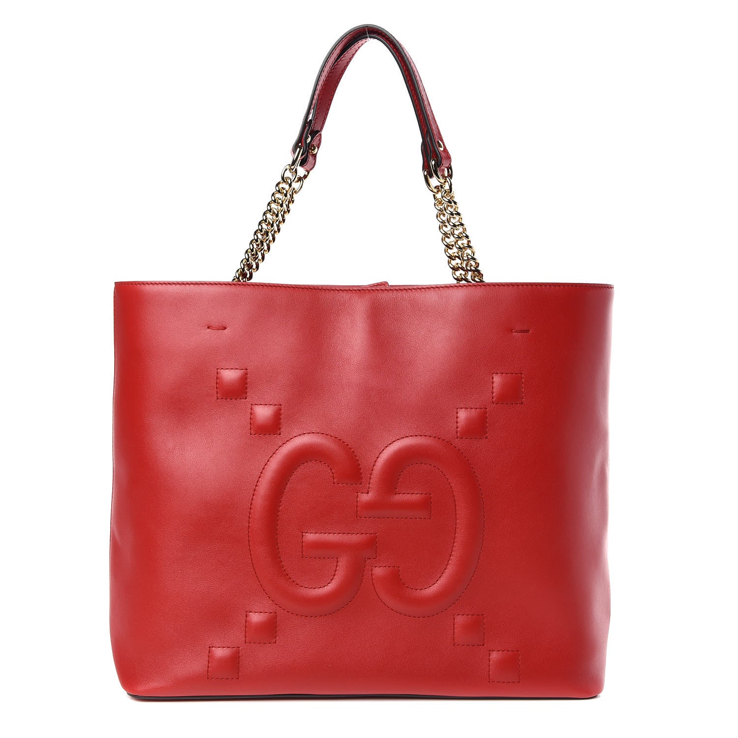Gucci Apollo Calfskin GG Dadini Embroidered Chain Shoulder Tote Hibiscus Red 1 of 9
