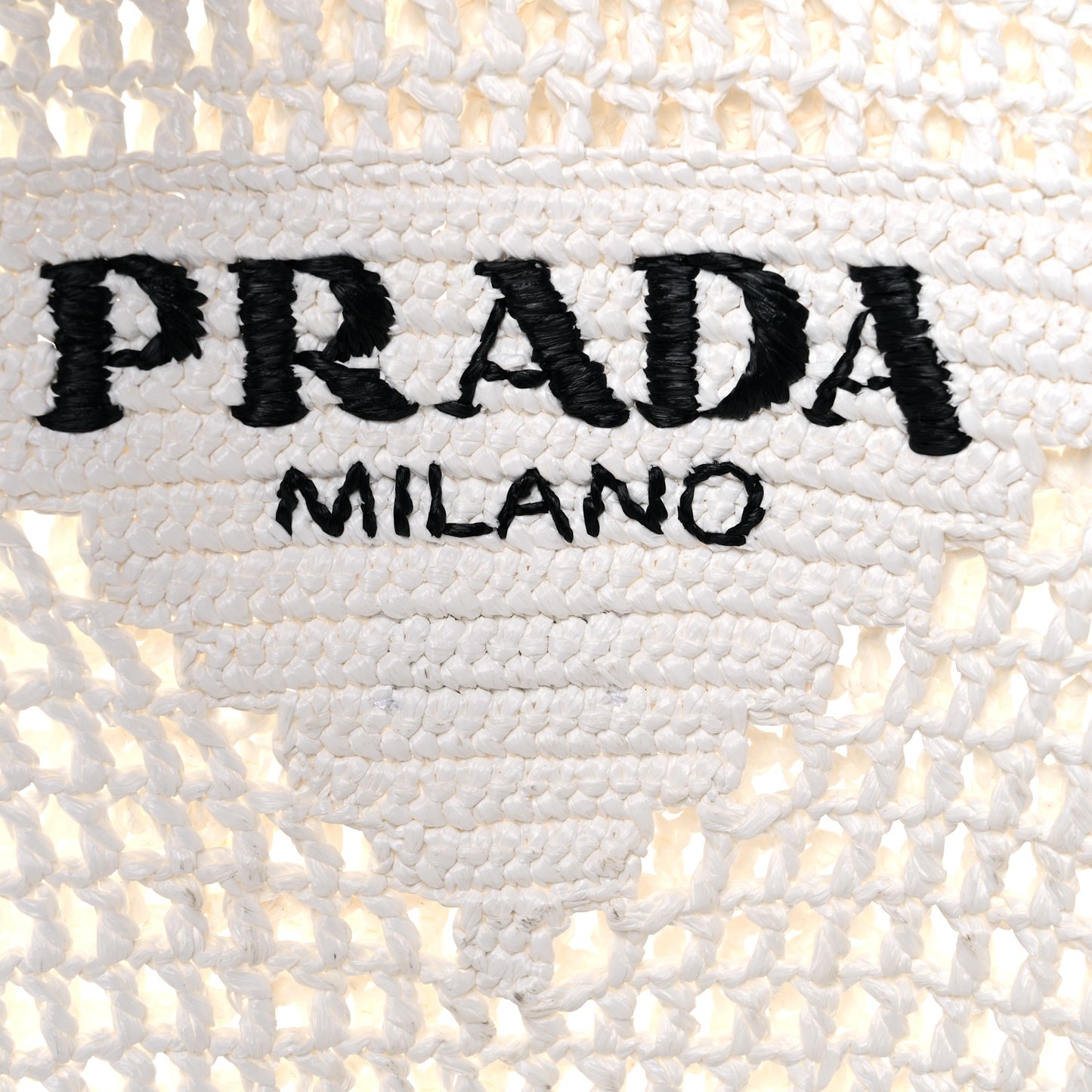 Yarn Raffia Effect Crochet Logo Embroidered Shopping Tote Bag White