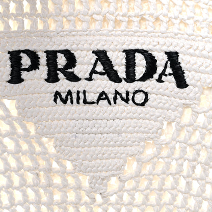 Prada Yarn Raffia Effect Crochet Logo Embroidered Shopping Tote Bag White 10 of 10