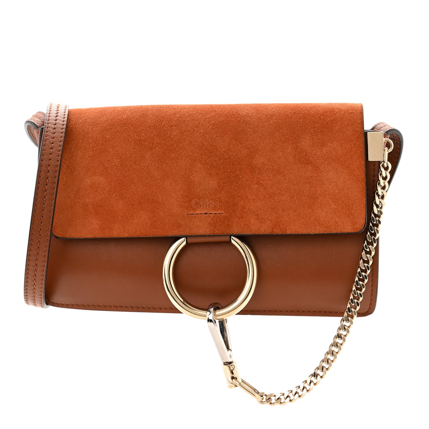 Suede Calfskin Small Faye Shoulder Bag Tobacco