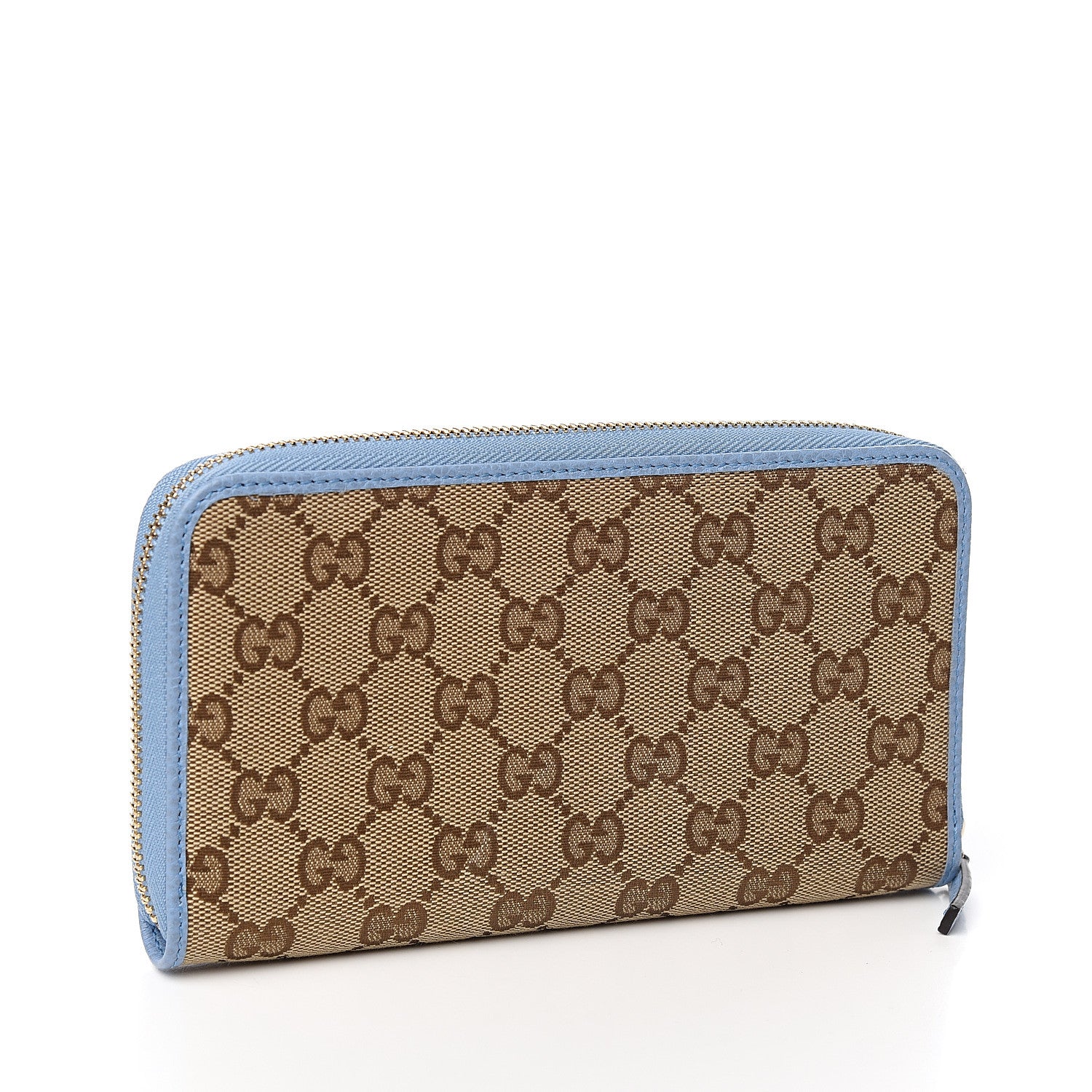 Gucci Monogram Dollar Calfskin Zip Around Wallet Beige Ebony Mineral Blue 2 of 6