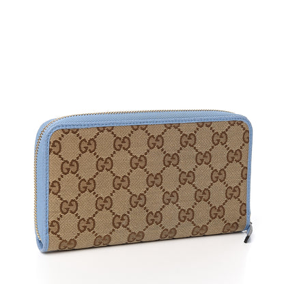 Gucci Monogram Dollar Calfskin Zip Around Wallet Beige Ebony Mineral Blue 2 of 6