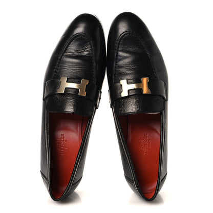 Hermes Goatskin Womens Paris Loafers 38.5 Black 2 of 11