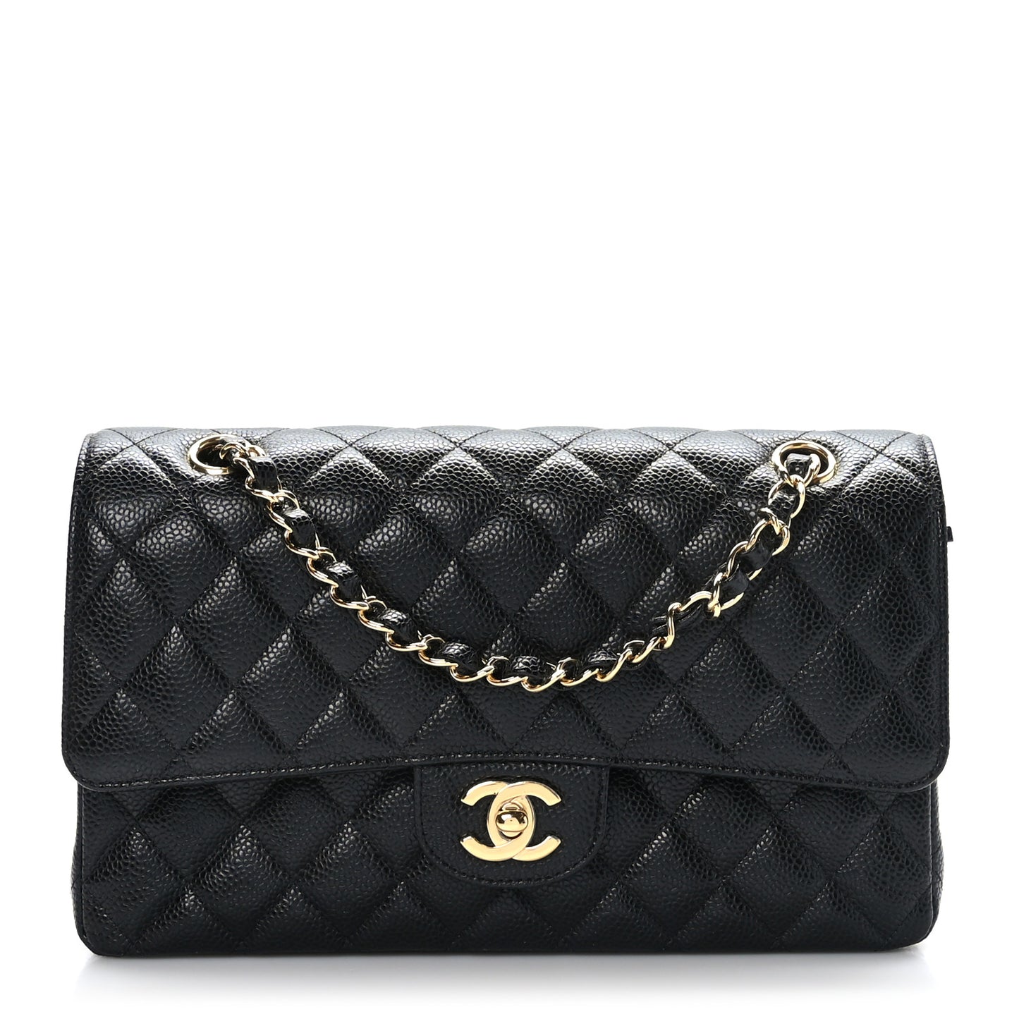 Caviar Quilted Medium Double Flap Black