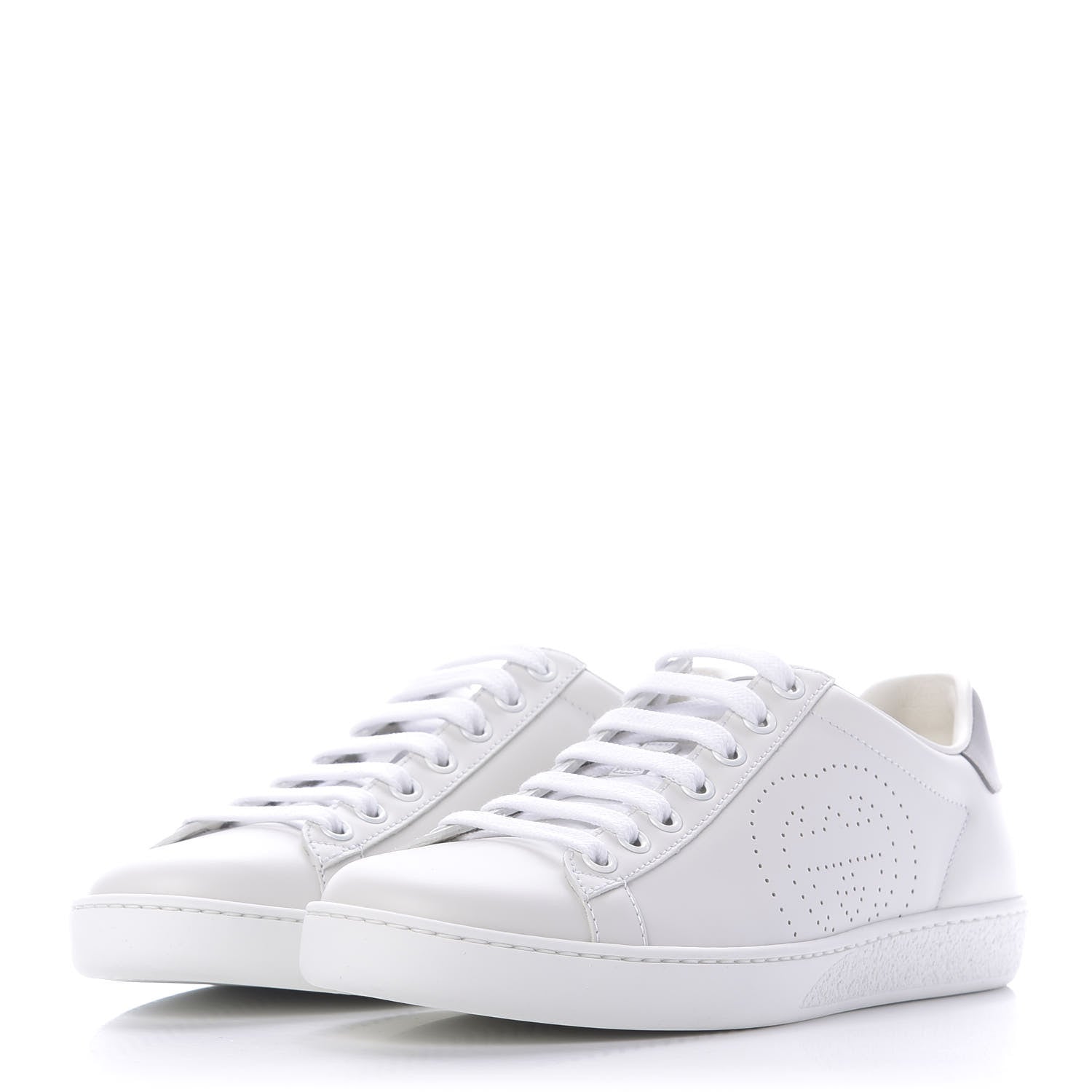 Gucci Calfskin Interlocking G Perforated Womens Ace Sneakers 37 White Grey Sky 3 of 11