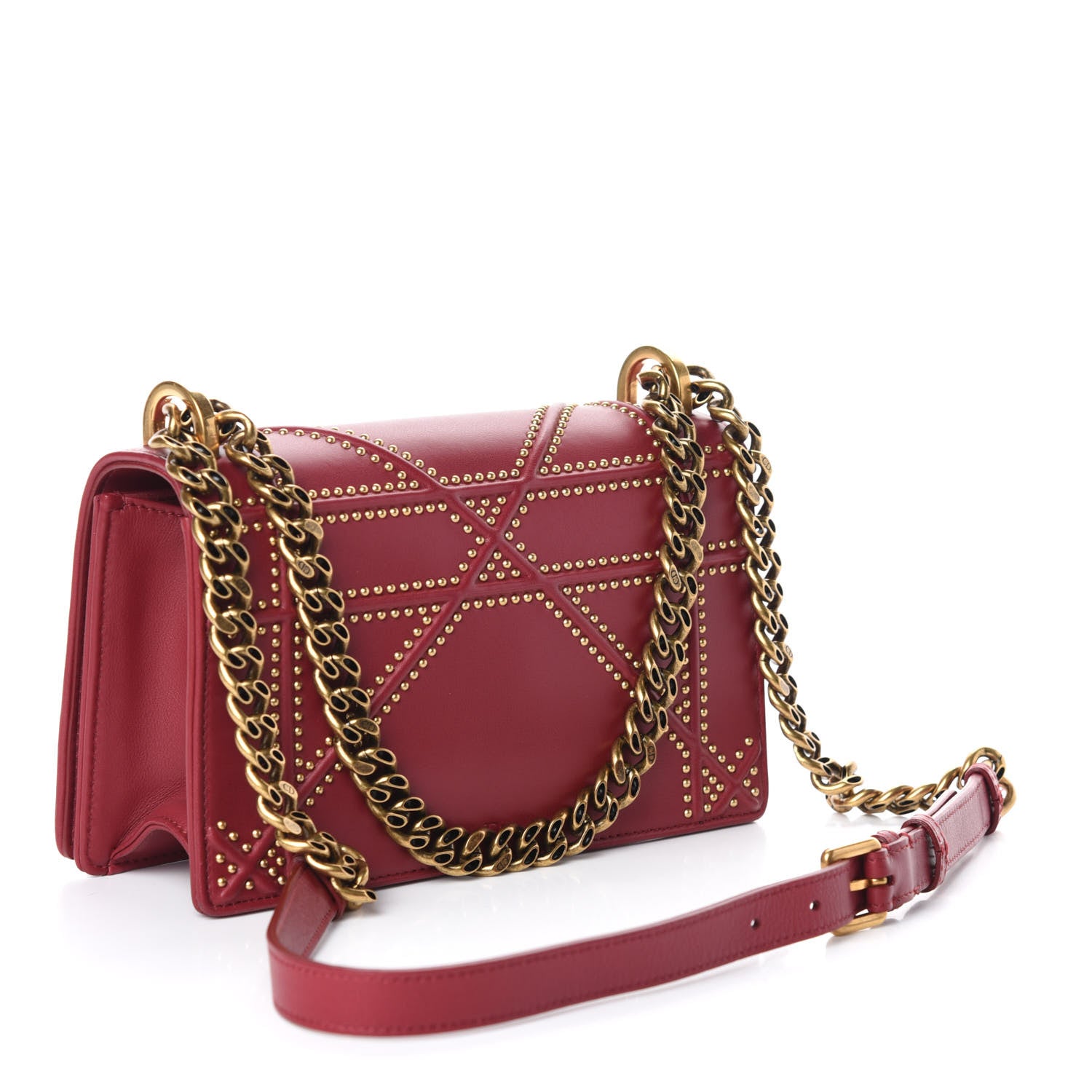 Christian Dior Calfskin Studded Small Diorama Flap Bag Burgundy 3 of 9