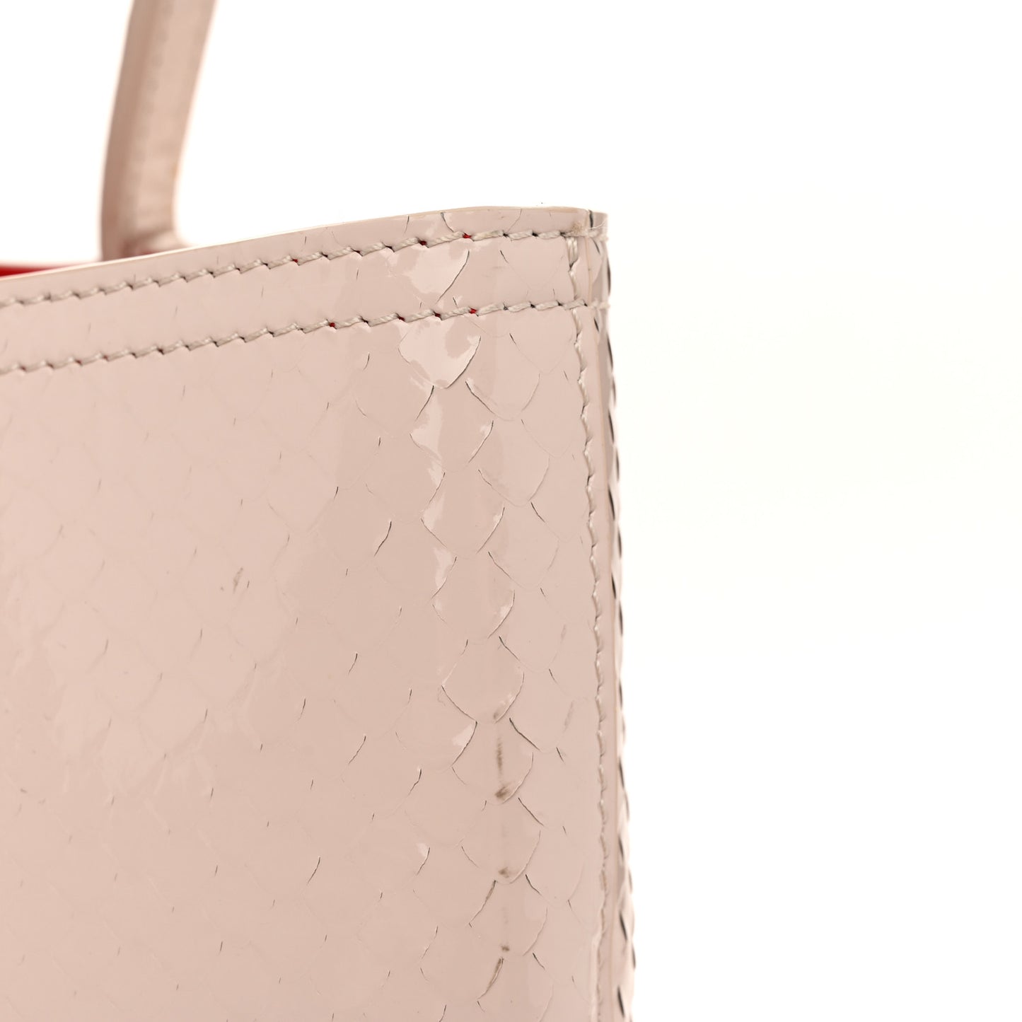 Patent Snakeskin Embossed Spiked Cabarock Shopper Tote Leche