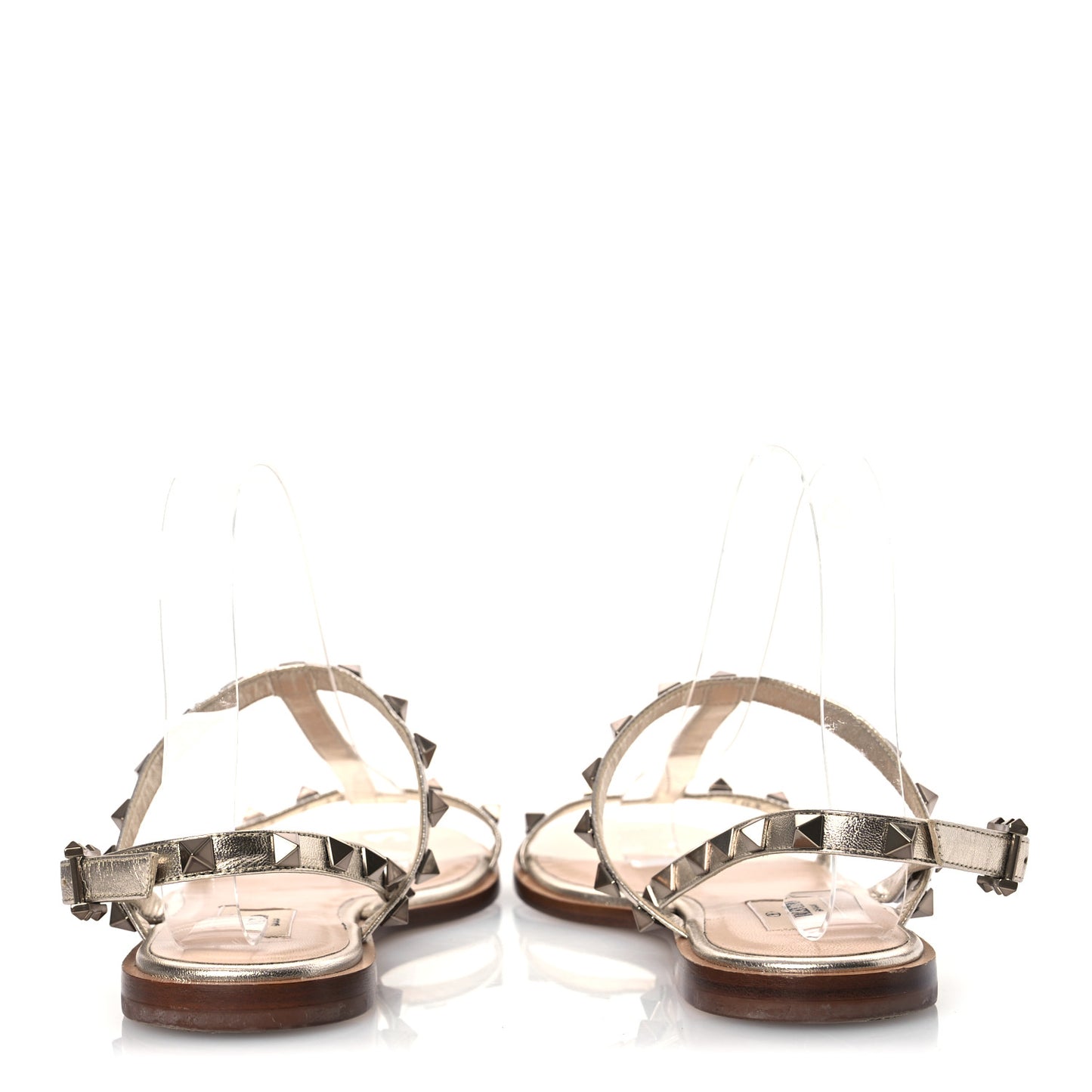 Metallic Nappa Rockstud T-Strap Slingback Flat Sandals 38 Skin
