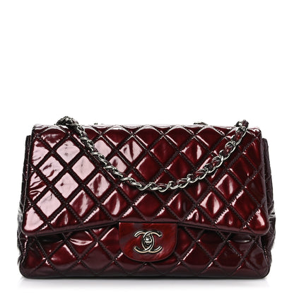 Chanel Metallic Patent Quilted Jumbo Single Flap Bordeaux 1 of 9