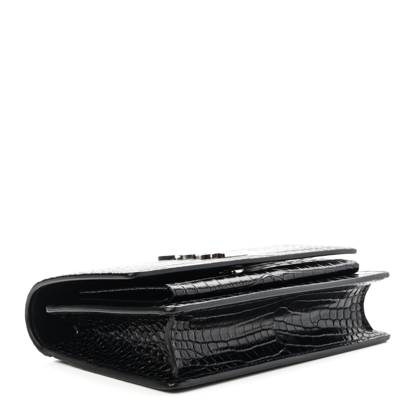 Calfskin Crocodile Embossed Monogram Sunset Top Handle Chain Wallet Black