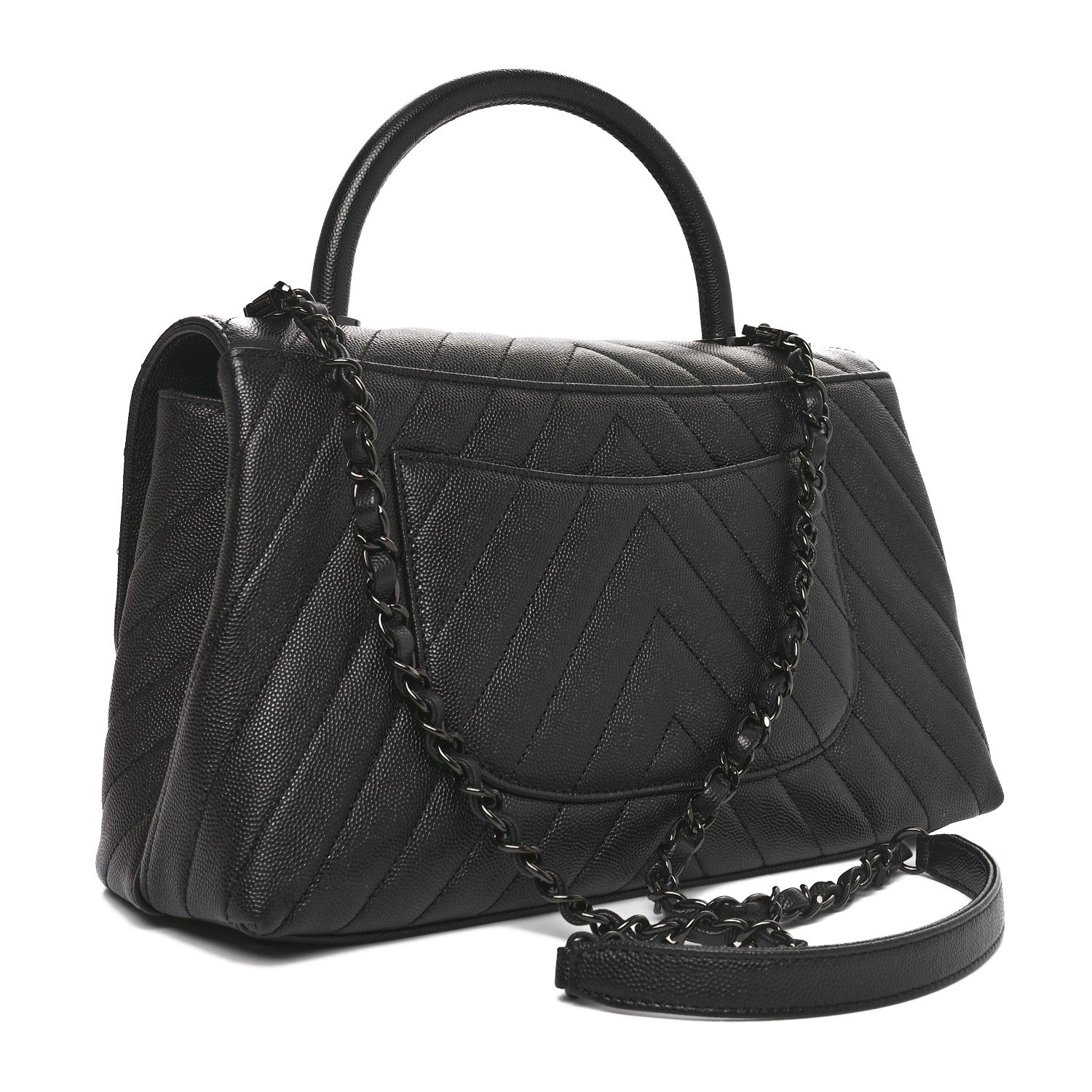 Chanel Caviar Chevron Quilted Small Coco Handle Flap So Black 3 of 10