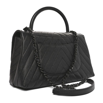Chanel Caviar Chevron Quilted Small Coco Handle Flap So Black 3 of 10