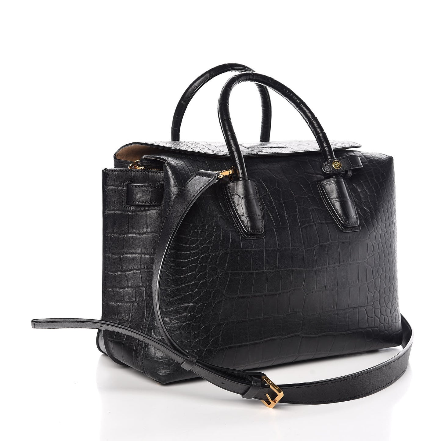 Calfskin Crocodile Embossed Medium Milla Tote Black