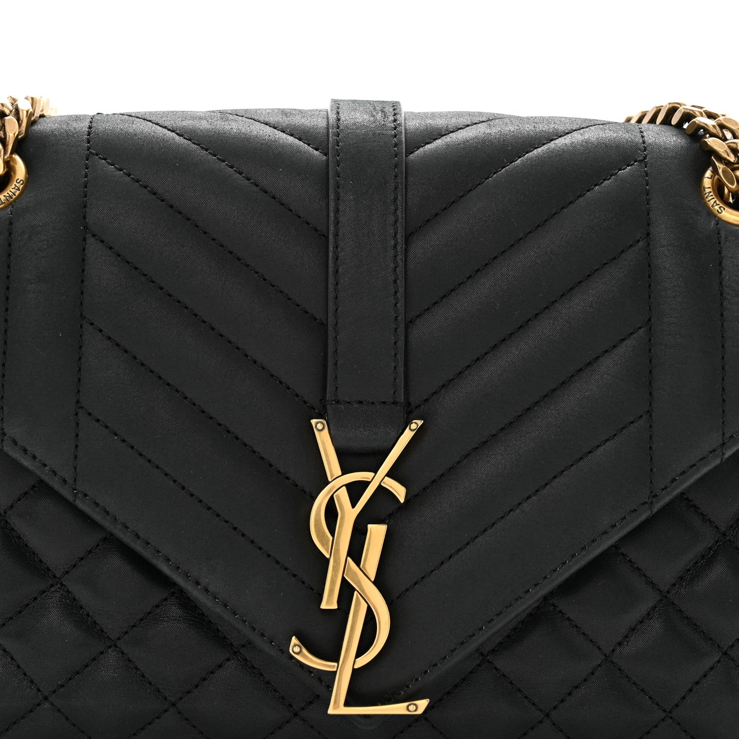 Saint Laurent Calfskin Mixed Matelasse Triquilt Small Monogram Satchel Black 8 of 14