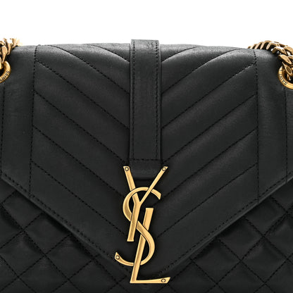 Saint Laurent Calfskin Mixed Matelasse Triquilt Small Monogram Satchel Black 8 of 14