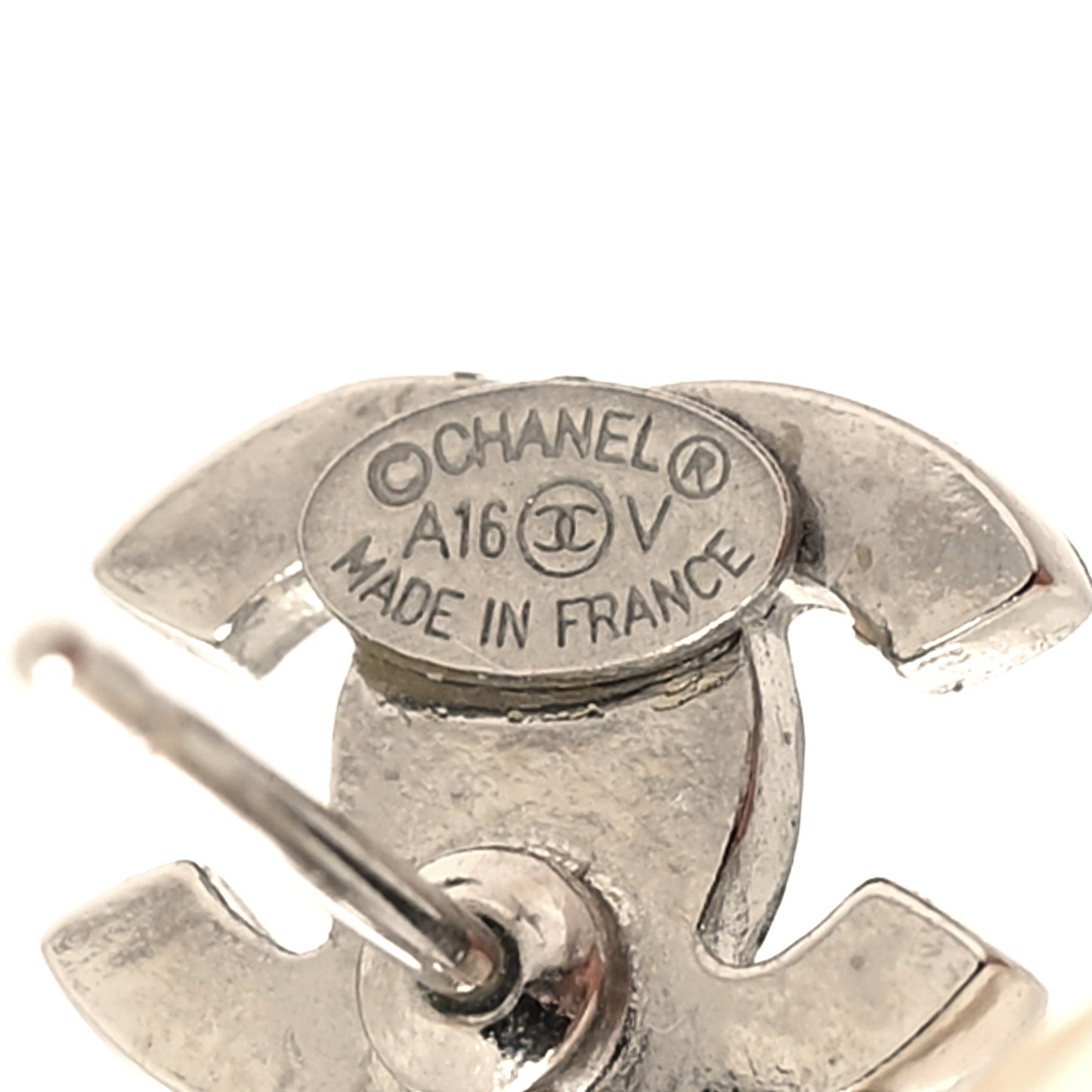 Crystal Pearl CC Drop Earrings Silver Pearly White