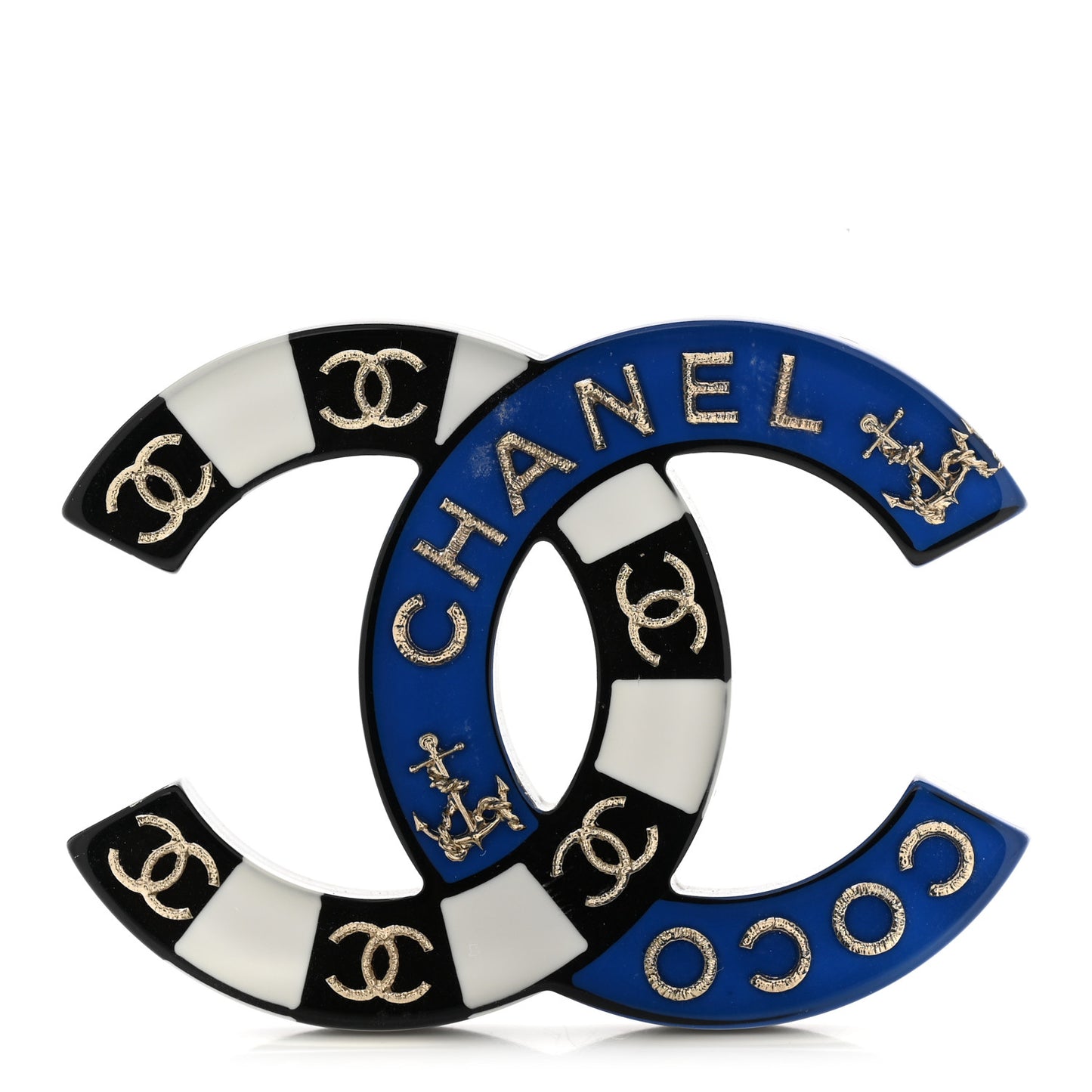 Resin Metal CC Brooch Blue Black