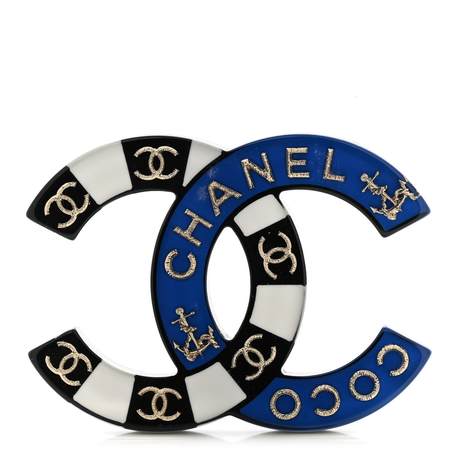 Chanel Resin Metal CC Brooch Blue Black 1 of 5